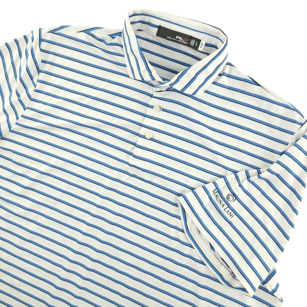 RLX Ralph Lauren Polo Shirt Mens XL Blue Stripe Mauna Lani Golf Performance Top